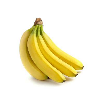 Cacho de cinco bananas amarelas com fundo branco
