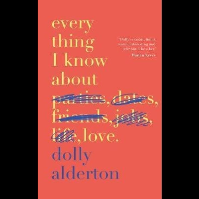 Capa de livro coral com texto amarelo e azul riscado, título e autor visíveis.