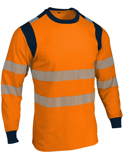 T-shirt de manga comprida de alta visibilidade. Proteção contra os UV - Siger Safety (TUVO) Camisola de manga comprida laranja com faixas refletoras e detalhes pretos