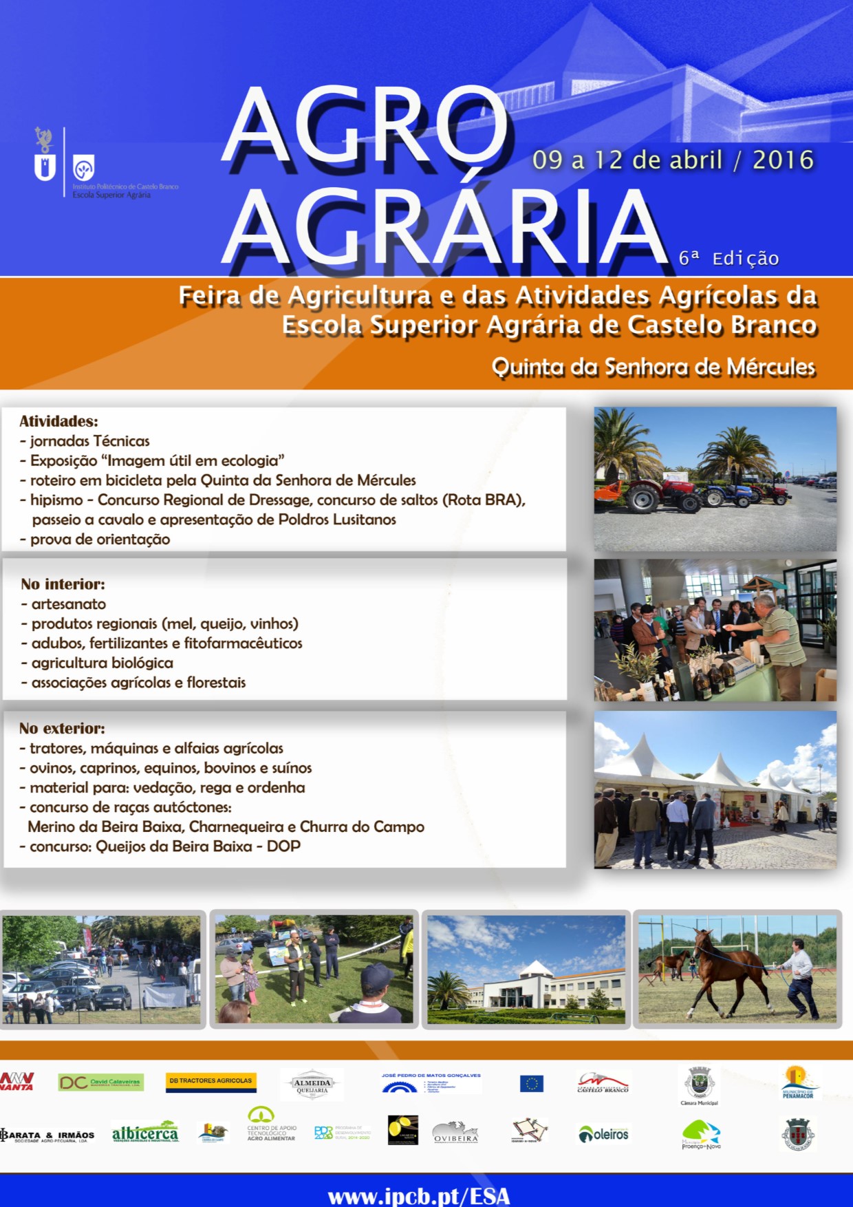 Cartaz feira Agro Agrária 2016 com informações de datas, atividades e fotos relacionadas a agricultura e animais