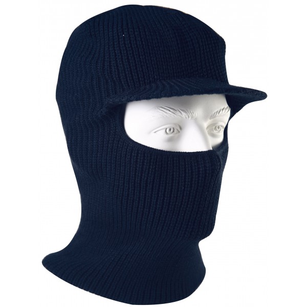 Balaclava azul escuro de malha com abertura para olhos e viseira