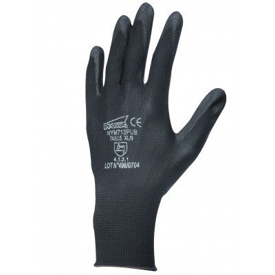 Luva preta de proteção com texto branco