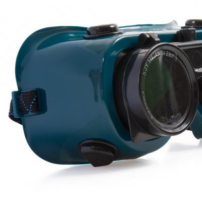 Óculos de proteção industriais azuis com lentes redondas pretas