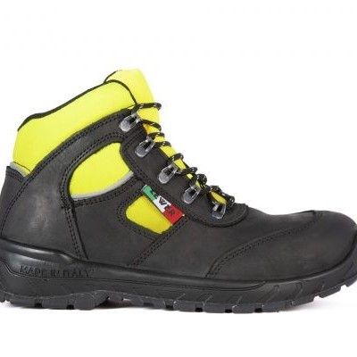 Bota de segurança preta e amarelo fluorescente