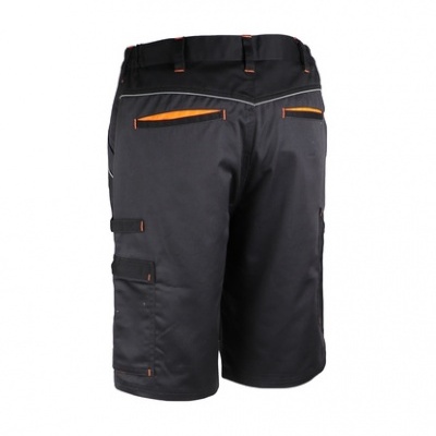 Calções de trabalho pretos com detalhes em laranja e vários bolsos