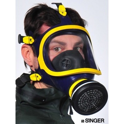 Máscara de proteção integral preta e amarela com filtro grande