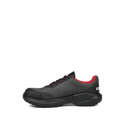 Ténis desportivo masculino cinza escuro com interior vermelho e sola preta