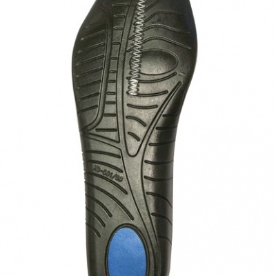 Palmo de sola interior preta com textura e detalhe azul