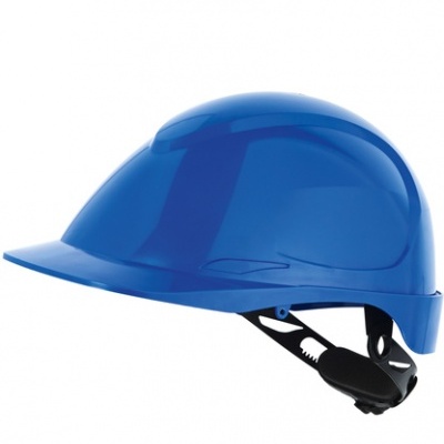 Capacete de segurança azul com faixa preta ajustável