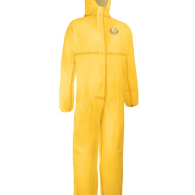 Macacão de proteção amarelo com capuz e fecho frontal