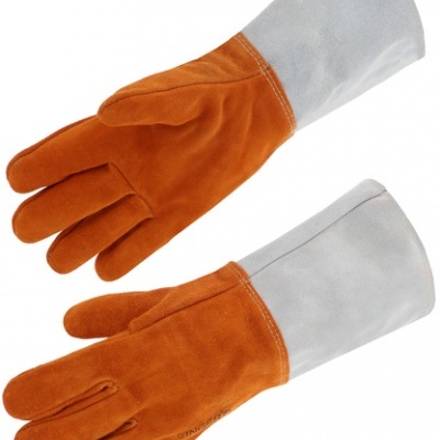 Luvas de trabalho em couro castanho e cinza claro