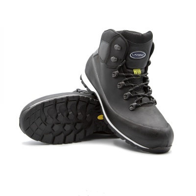 Botas de caminhada pretas com sola preta antiderrapante e etiqueta LAVORA