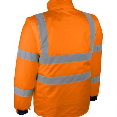 Casaco de alta visibilidade laranja com faixas refletoras cinzentas
