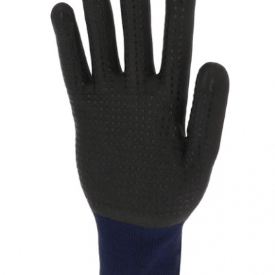 Luva de trabalho preta com punho azul e borda amarela