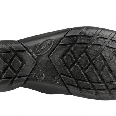 Sola de sapato preta com padrão antiderrapante e marcação Hush Puppies