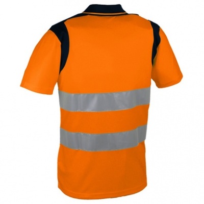 Polo de trabalho laranja com faixas refletoras cinzentas