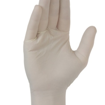 Luva descartável branca de látex com textura lisa