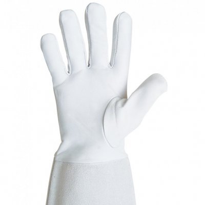 Luva branca em couro com punho longo em couro texturizado