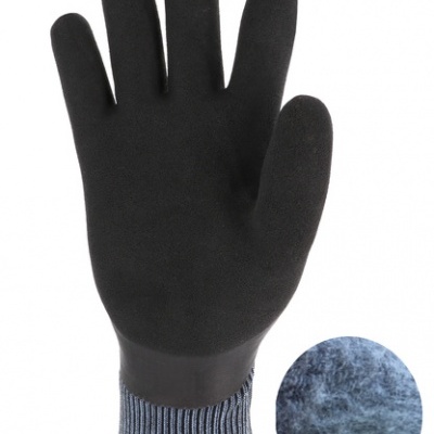 Luvas de trabalho pretas com punho azul e cinza e interior felpudo