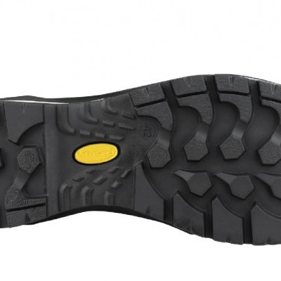 Sola de sapato preta com padrão antiderrapante e logótipo amarelo