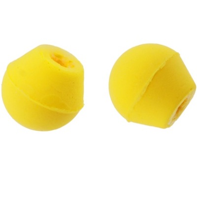 Tampões auriculares amarelos esponjosos com buracos centrais