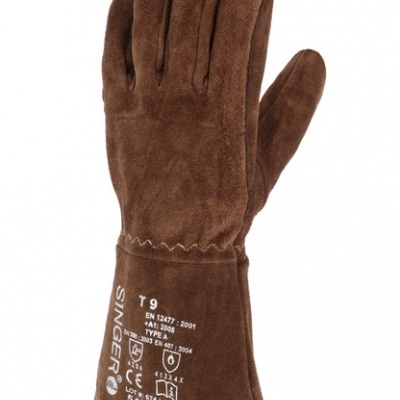 Luvas de proteção em pele ou camurça com texto impresso em branco