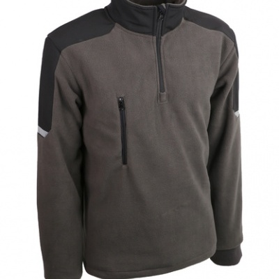 Sweatshirt de tecido polar cinzento com detalhes pretos e fechos