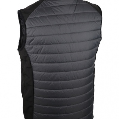 Colete acolchoado cinza e preto visto de trás
