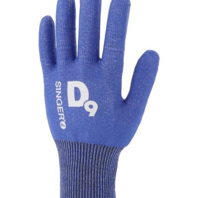 Luva de trabalho azul com texto D9 e SINGER