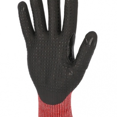 Luva de proteção preta com punho vermelho riscado branco