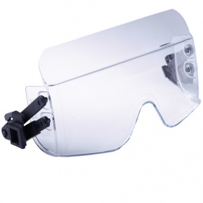 Óculos de proteção transparentes com armação preta e lentes amplas