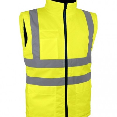 Colete de alta visibilidade amarelo com bandas refletoras cinzentas