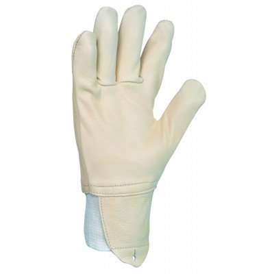 Luvas de proteção em pele bege com punho elástico branco