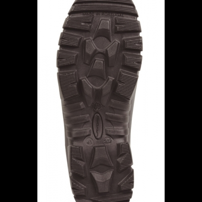 Sola de sapato preta com padrão antiderrapante e texto 'MADE IN PORTUGAL'