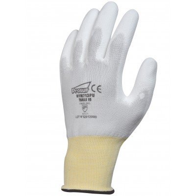 Luva de proteção branca e castanha com inscrição Prosur CE e código de lote