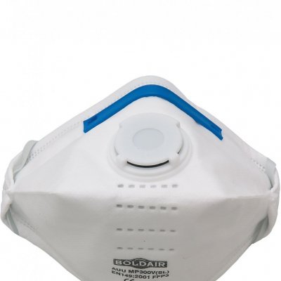 Máscara de proteção facial branca com válvula e texto impresso