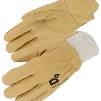 Par de luvas bege com punho branco e logótipo SINCERO.