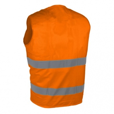 Colete de segurança laranja com faixas refletoras cinzentas