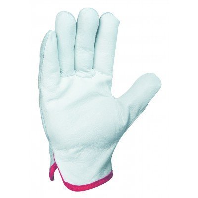 Luva de trabalho em couro branco com punho rosa