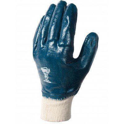 Luvas de trabalho em borracha azul com punho branco em malha