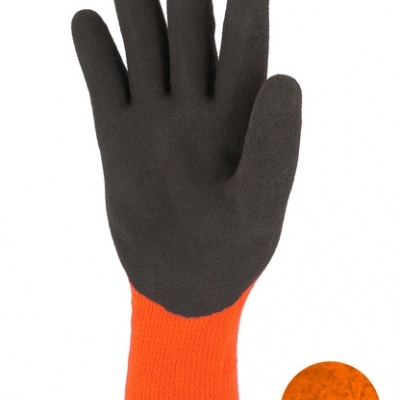 Luva de trabalho preta e laranja com tecido de malha em detalhe