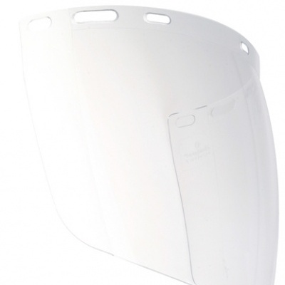 Viseira protetora transparente de plástico rígido com orifícios para fixação