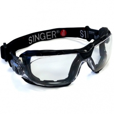 Óculos de proteção pretos com lentes transparentes e cinta elástica SINGER®