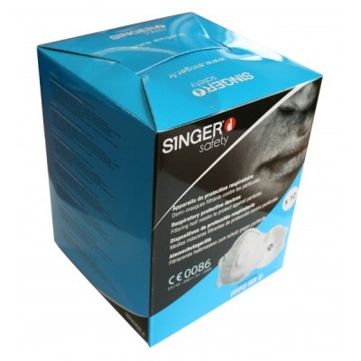 Embalagem de máscara respiratória SINGER safety azul e preta