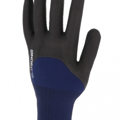 Luva de trabalho preta e azul com marca SINGER