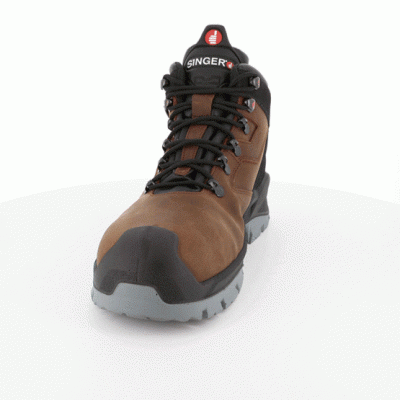 Bota de segurança Singer castanha com sola cinza e atacadores pretos