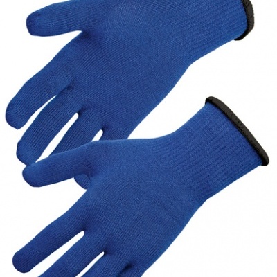 luvas azuis em tecido com acabamento preto