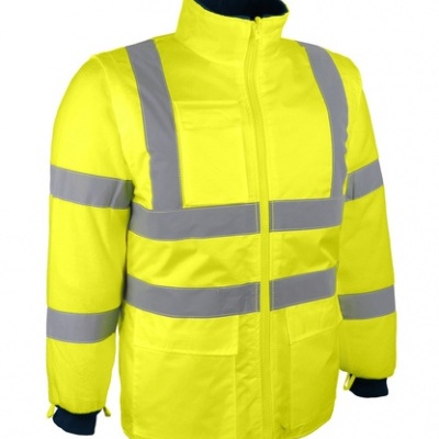 Casaco amarelo fluorescente com faixas refletoras cinza