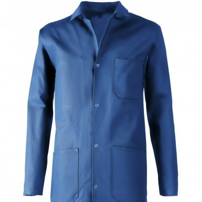 Casaco comprido azul com gola e botões frontais