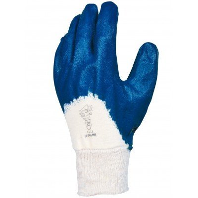 Luva de trabalho azul e branca em tecido e borracha